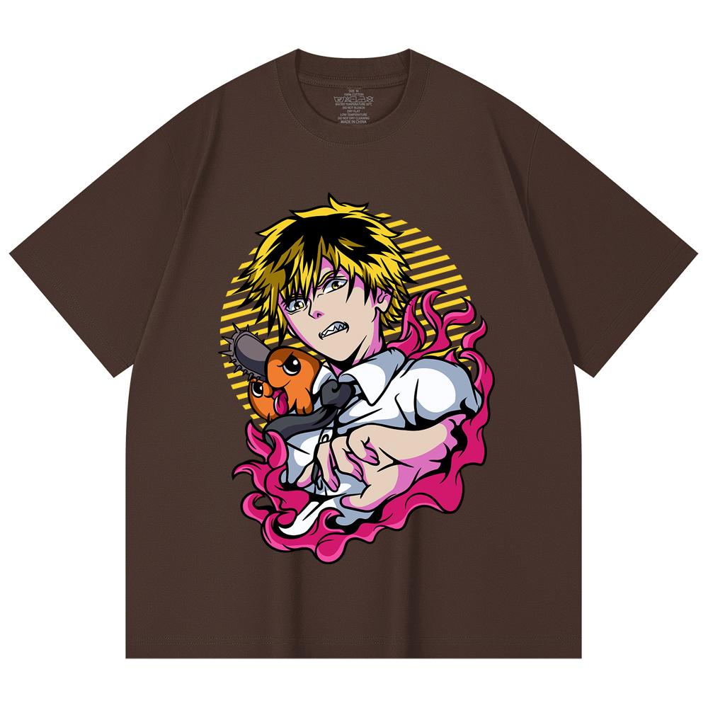 230 g/m² 100% Baumwolle Kettensägenmann V4 Denji Pochita Aufdruck Unisex Schweres Baumwoll-T-Shirt