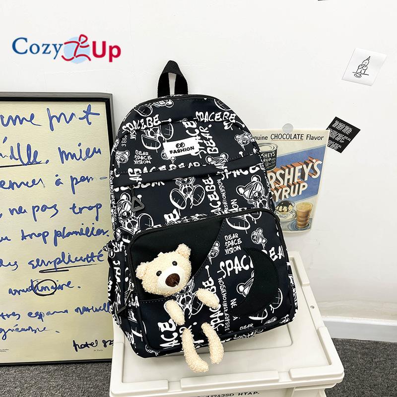 

Милый медведь мультфильм ученик начальной школы школьный женский легкий нейлоновый рюкзак большой емкости с буквами универсальный рюкзак 30x45x14cm чёрный