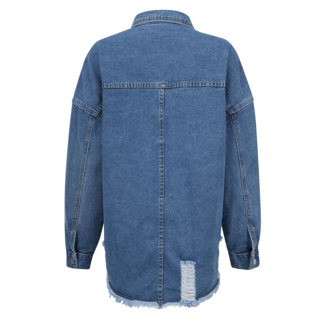Damen Herbst und Winter Freizeitmode Lose Langarm Waschen Denim Mantel