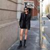 Women Black Brown Soft PU Blazer Shoulder Pads Long Sleeve Single Breasted Loose Casual Jacket Tops Korean Fashion Coat