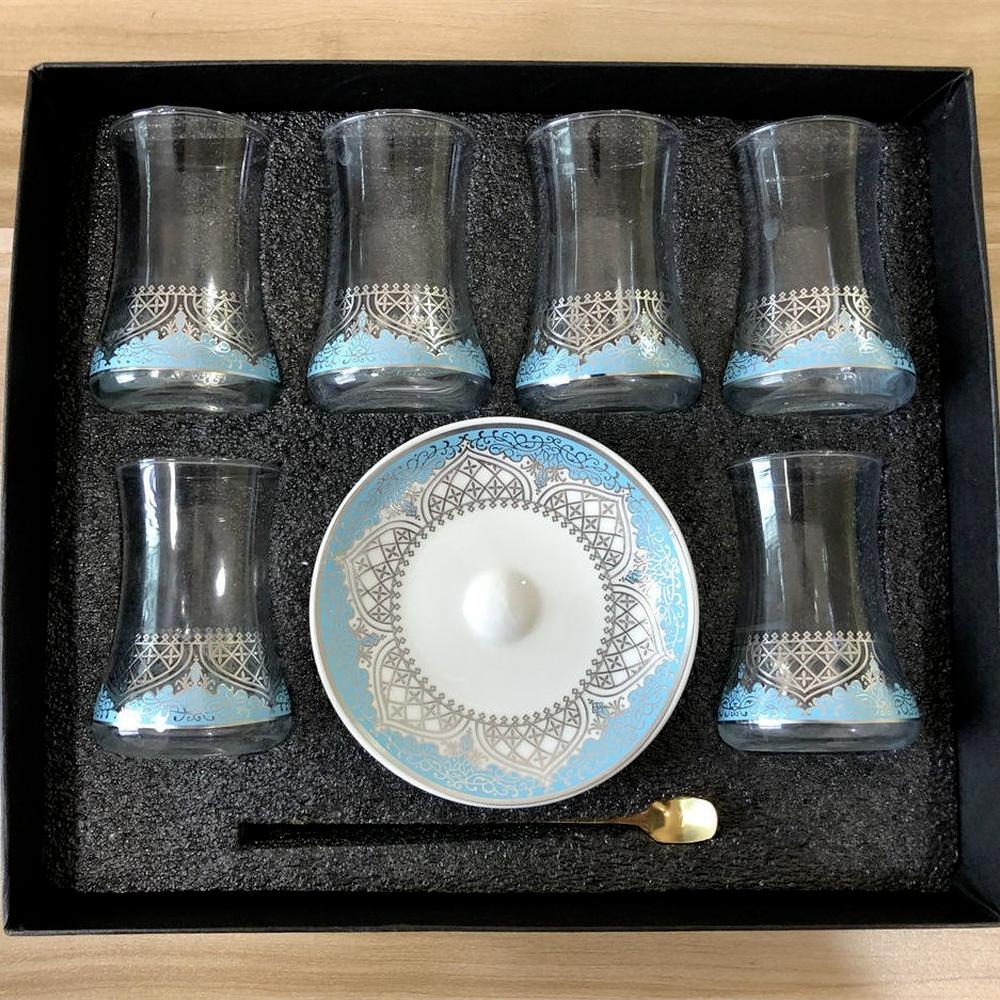 6 Ensembles Tasses à Thé Turques Tasses Ensemble Soucoupes avec Cuillère Tasse à Café Romantique Exotique Tasse à Thé en Verre Décoration de Cuisine Boîte Cadeau