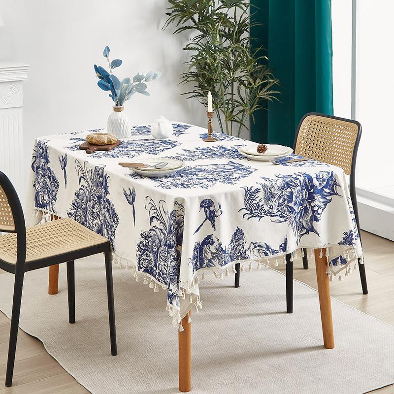 Fransk Retro Blå Blekk Pastoralt Trykk Polyester Bomull Duk Kaffeborddeksel Piknikmatte