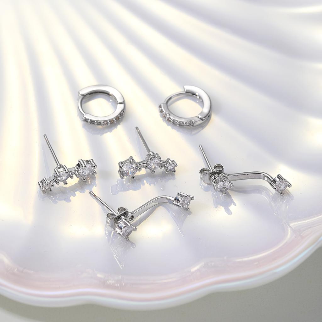 3-Piece Silver Gold Plated Earring Sets For Women Dainty Stud Huggie Hoop Earrings For Multiple Piercing Hypoallergenic Jewelry