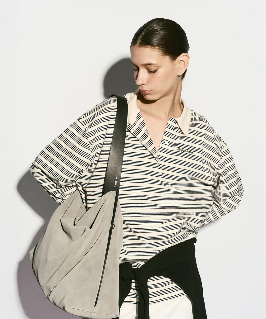 Re Rhee Cowhide Strap Hobo Bag Gray