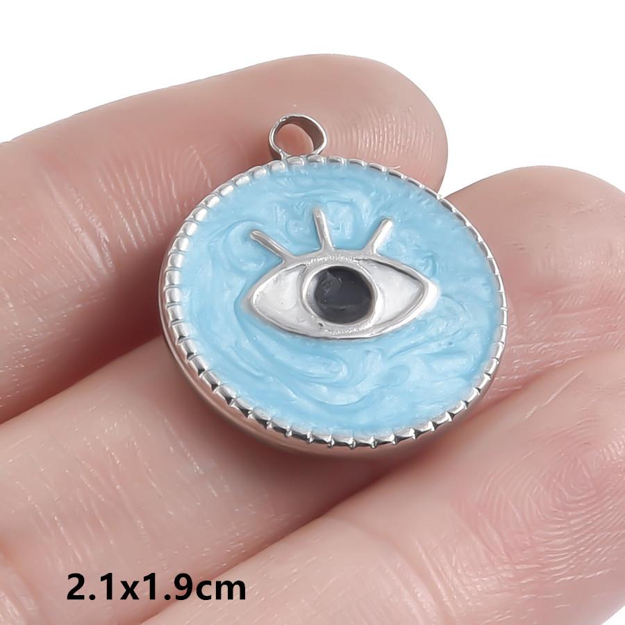 Hand Drip Oil Blue Sun Eye Pendant Rhinestone Stainless Steel Evil/Turkish Eye Charms For Jewelry Making Supplies Charm Material