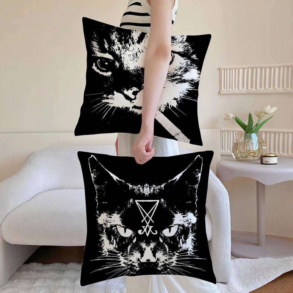 Handsome Black Nordic Cat Pillow Case Printed Brushed Fleece Pillow Baby Skin-Touch Eco-Friendly Dye-Sublimat
