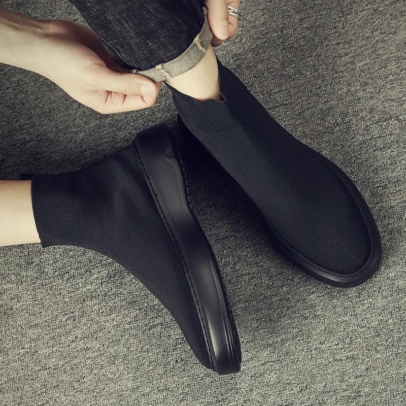 Socks and Shoes Men's High Top 2025 New Summer and Autumn Knitted Board Shoes Men's Korean Version Breathable Elastic Socks Shoes Casual Shoes Men