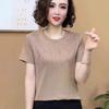 Crew neck solid color hot diamond shirt fashion women's clothing summer short sleeve T-shirt age reduction versatile women's top