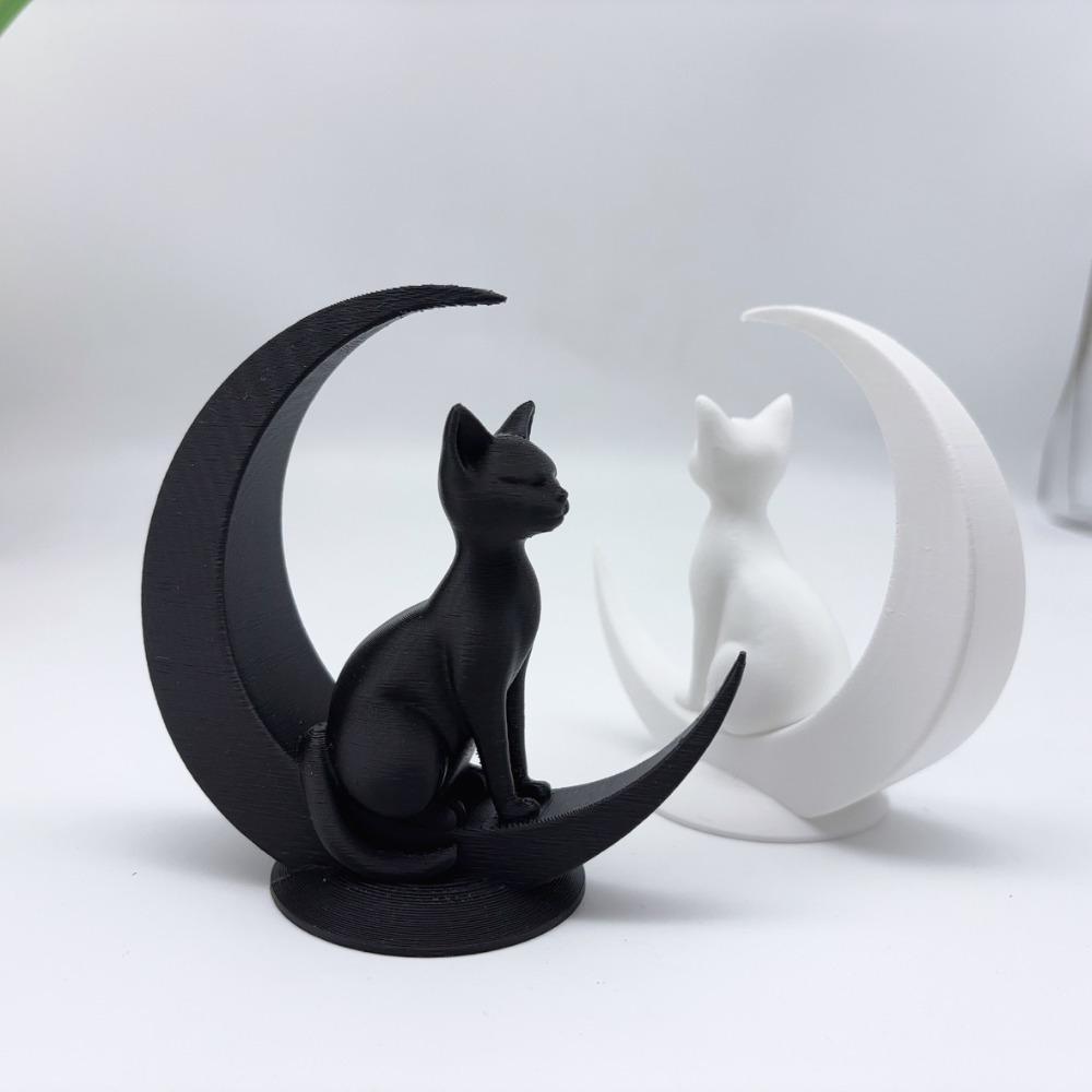 3D Printed Moon Cat Statue, Minimalist Style Moon Sitting Cat Statue Ornament, Creative Home Ornament, Desktop Decoration