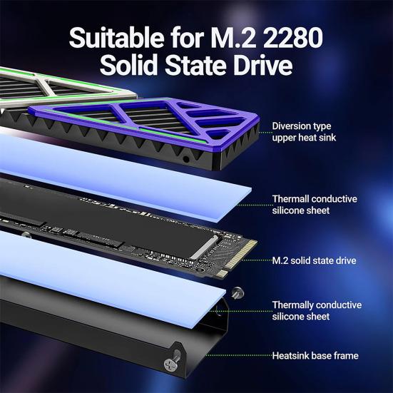 SSD Solid State Drive Cooling 2280 Heatsink Rapid M2 2280 NVMe Hard Disk Aluminum
