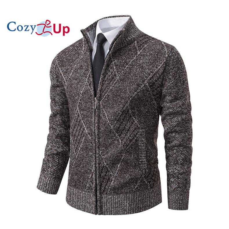 Cozy Up Pánská bunda podzimní a zimní trend Pohledný pánský volný ležérní fleecový svetr Univerzální pletený svetr na zip Cardigan