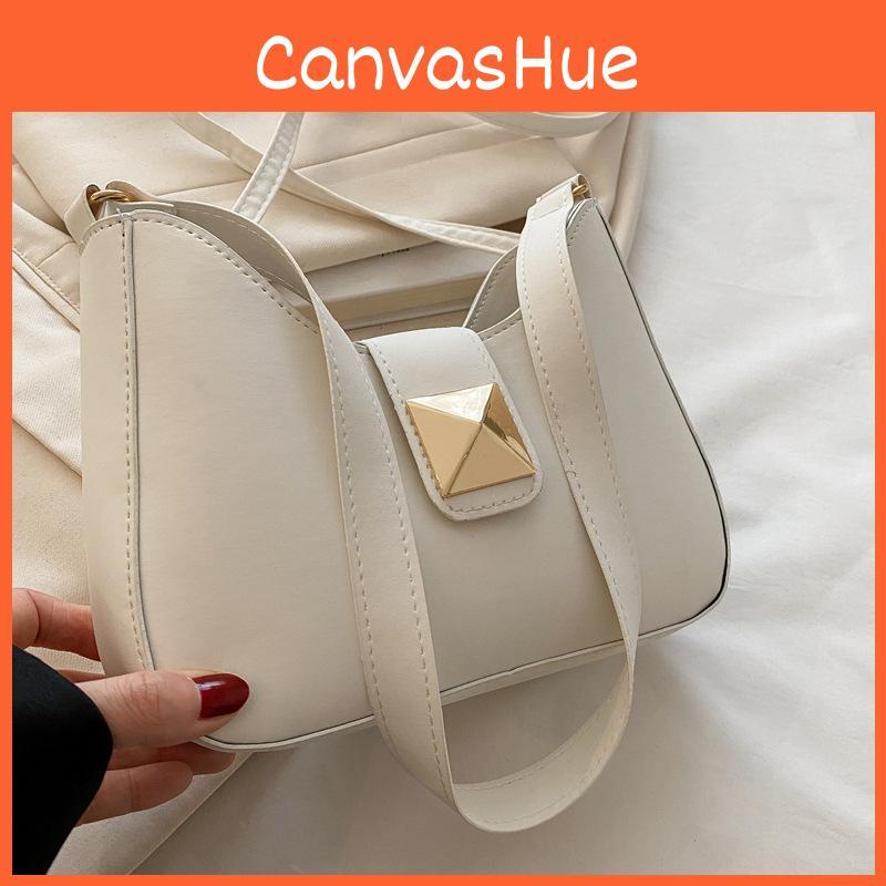 Color Solid Simple Gold Buckle Decoration Women Casual Shoulder Bag Daily For