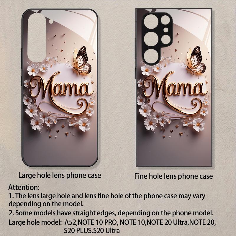 Golden Butterfly Mom Glass Phone Case Suitable for Samsung Galaxy S26 S25 S24 S23 S22 S20 FE/Ultra/Plus Anti Drop Back Cover