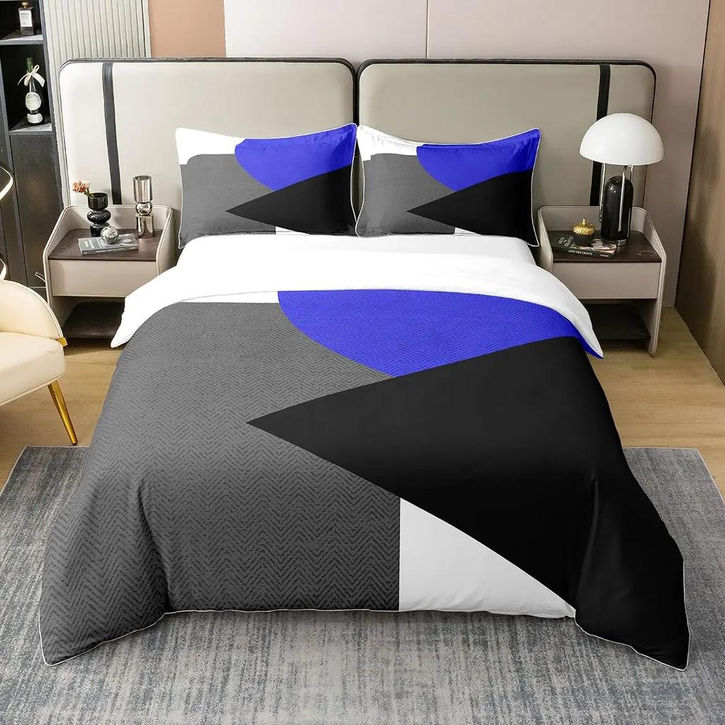 Geometric Duvet Cover For Kids Boys Comforter Cover Set Twin Size Strip Lines Bedding Set With 2 Pillow Case 3Pcs Bedroom Decor