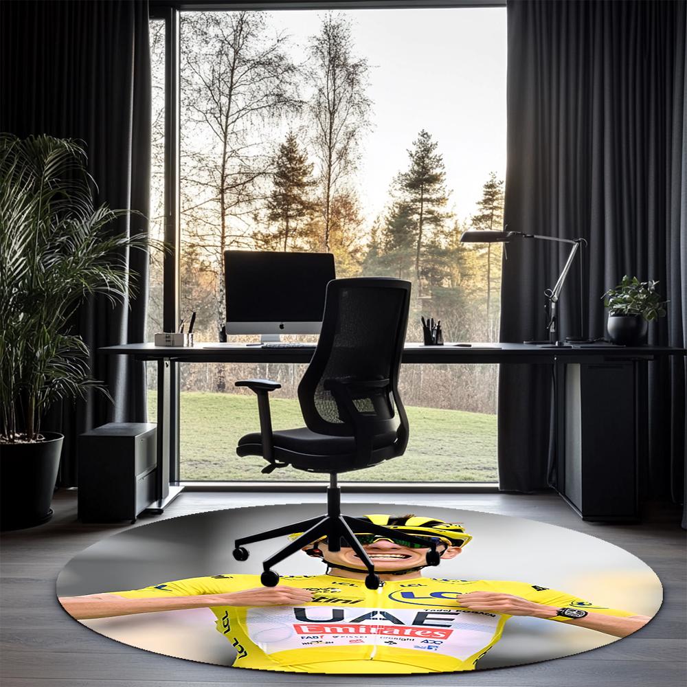 Tadej Pogacar Printed Round Rug Carpet Chair Rug Area Rug Entryway Doormats,for Office Chair Living Room Bedroom Kitchen Room.
