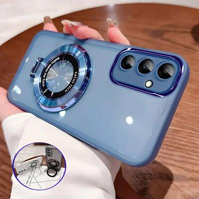 S24 FE Magsafe Magnetic Stand Holder Silicone Case On for Funda Samsung Galaxy S24 Ultra Plus FE Clear Transparent Soft Cover