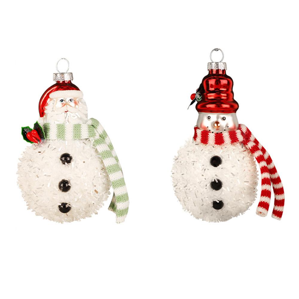 

2Pcs Snowman Christmas Ornaments Glass Blown Xmas Tree Hanging Pendants for Christmas Home Decor A
