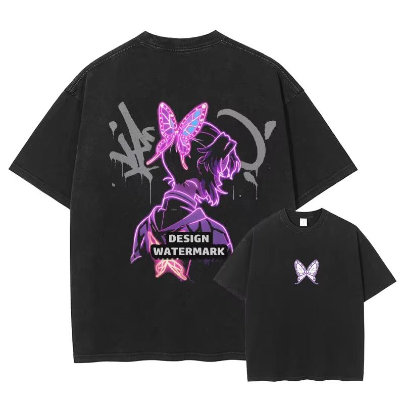 Japanese Anime Demon Slayer Pattern Washed Tshirt for Unisex and Women with Printed Pattern Unisexs Anime Fan Tshirt