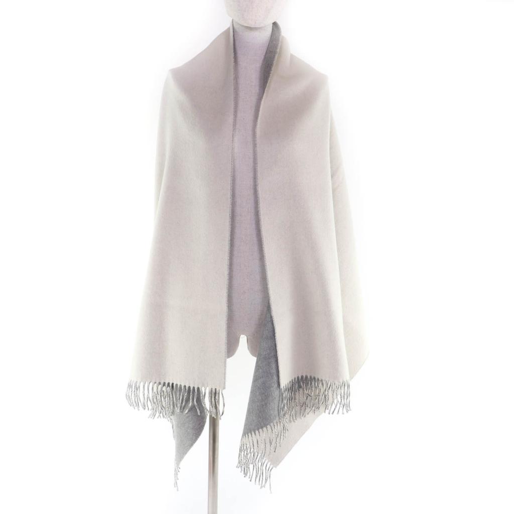 Excellent HERMES Scarf Large double-faced fringed with Serie embroidery cashmere Used