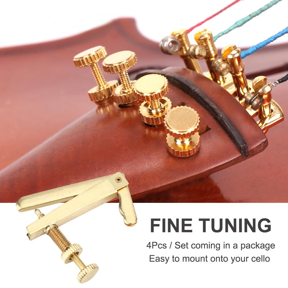 4Pcs Durable Metal Fine Tuners String Adjusters Replacement Parts for 3 4 4 4 Cello(Gold)