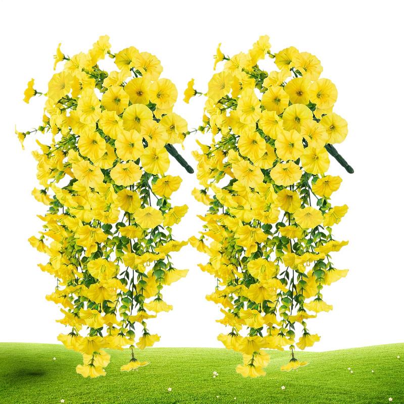 2PCS Artificial Morning Glory Hanging Flowers Fake Flower Outdoor Home Garden Wall Hanging Petunias Plants Wedding Decor