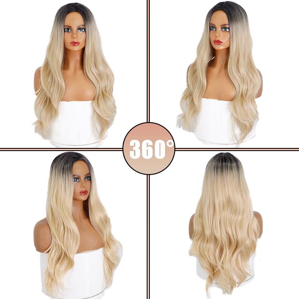 MERISIHAIR Women Gradient Black Blonde Long Wavy Wig 27 Inch Natural Long Curly Hair Wave Wig Synthetic Heat-resistant Fiber Wig