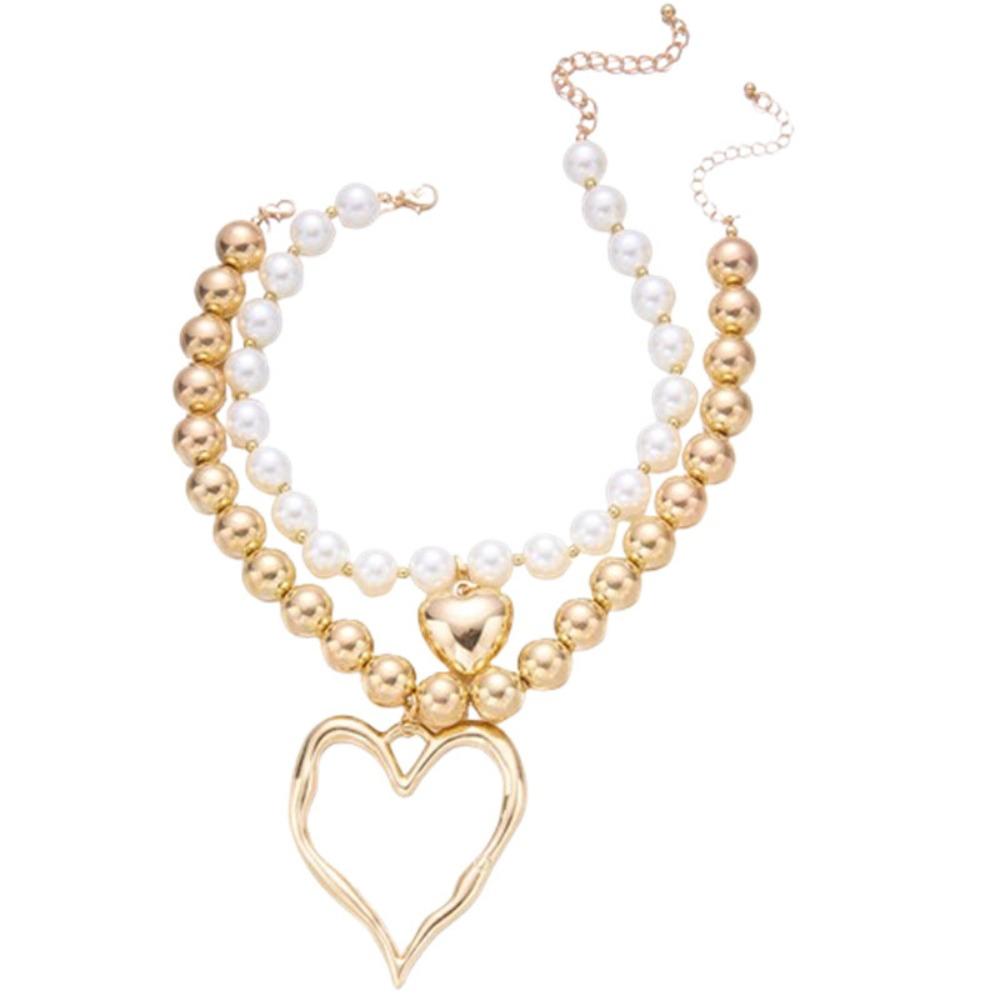 Hollow Heart Big Heart Pendant Necklace Exaggerated Double-layer Choker Chain Jewelry Festival