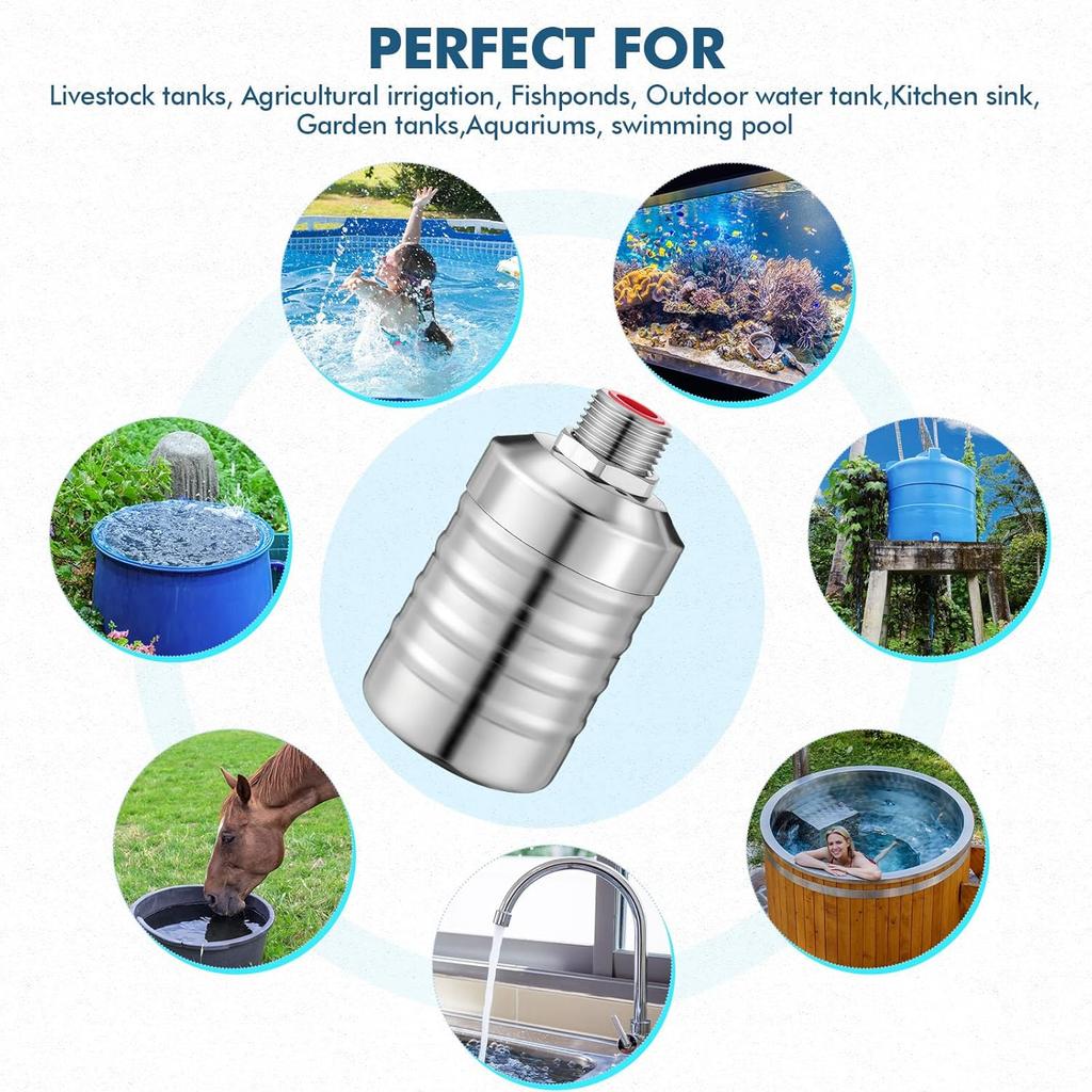 3 Pack Water Float Valve 1/2" To 3/4'' Auto Shut Off Water Tank Float Valve 304 Stainless Steel Fully Automatic Level Control for Pool, Livestock