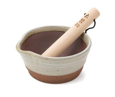 Mortero de Banko Ware con mortero de madera de fabricación nacional Sin ranuras (mitad blanco), pequeño,