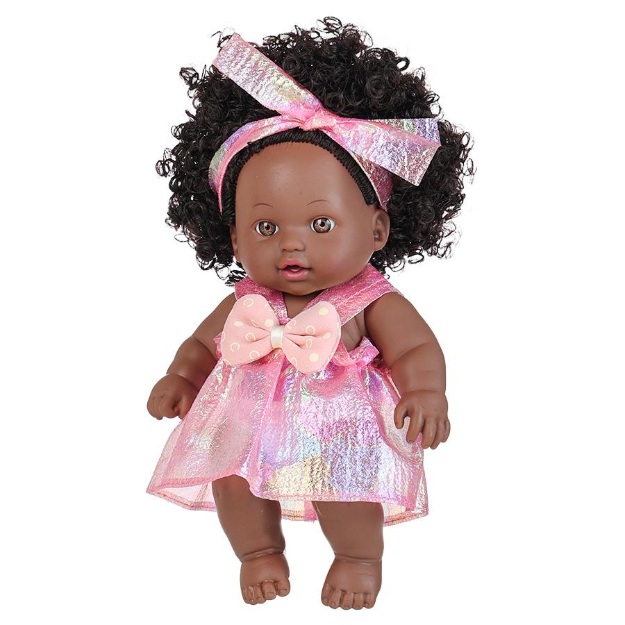 

8-дюймовая черная кукла реборн с платьем, кудрявыми волосами, 20 см, реалистичная кукла-младенец, игрушки-симуляторы, тело из винила, для девочек, подарок на день рождения