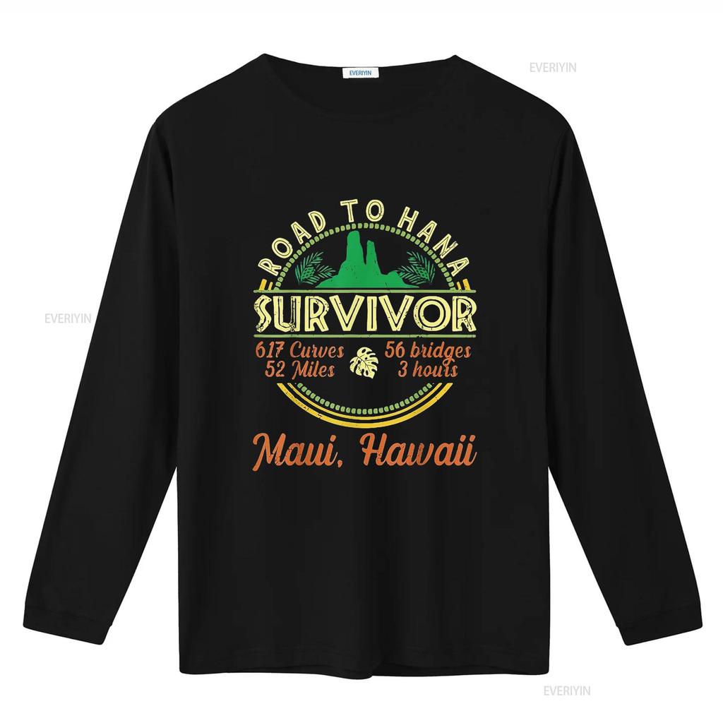 Mens Cool Hawaii Road Trip 2023 Maui To Hana Survivor Retro T Shirt Black vintage Washed Comfortable Stretched Breathable