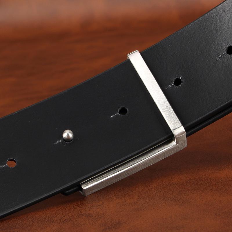 Men's Plaid Cowhide Belt with Stainless Steel Smooth Buckle