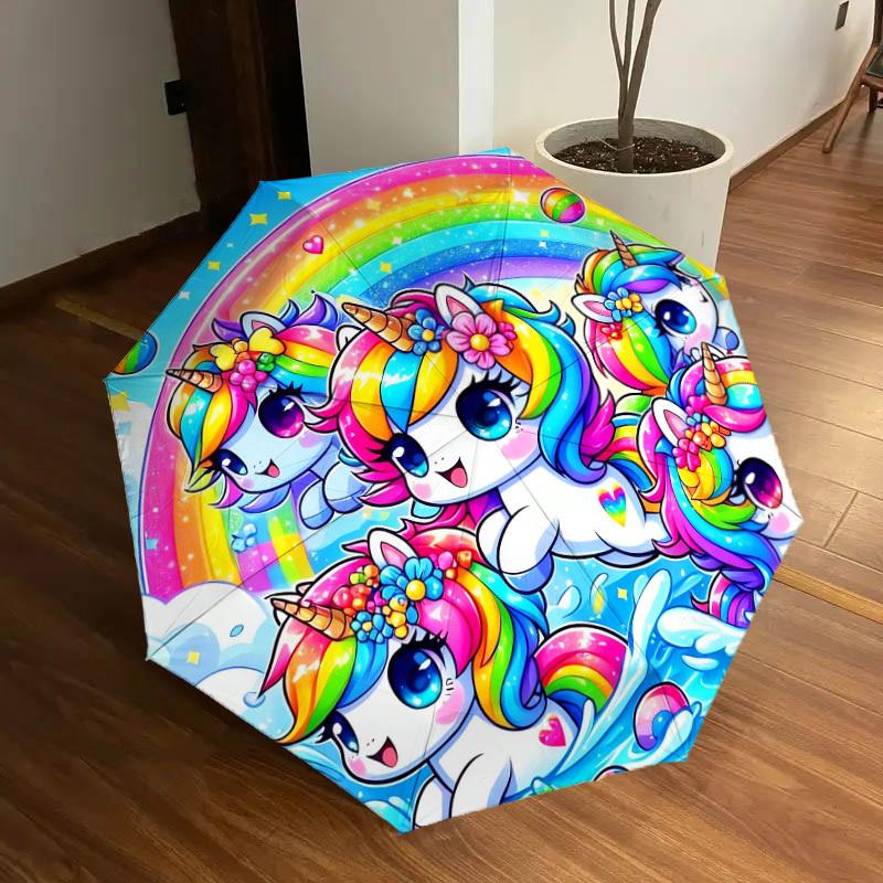 1pz Ombrello Fantasy Unicorno Arcobaleno con Manico in Plastica, Adatto a Tutte le Stagioni Casa Viaggio Ombrello da EsternoDD1561