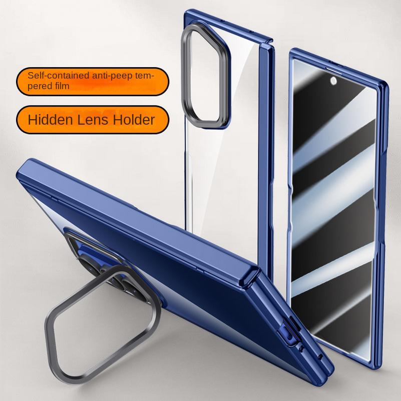 Transparent Privacy Screen Tempered Glass Protector Phone Case for Samsung Galaxy Z Fold7 All-inclusive Spring Hing Holder Cover