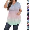 Women's Print Large Size  V Neck Button-Up Top Casual Short Sleeve Flowy Top