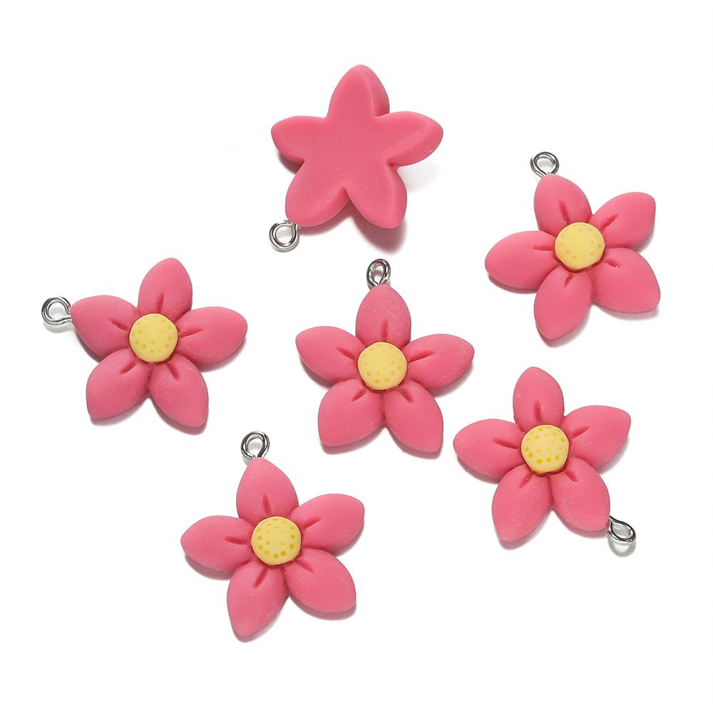 5Pcs/Lot 23.5*26.5mm Colorful Resin Five-Petal Flower Loose Charm Pendants for Necklace DIY Craft Jewelry Making Accessories