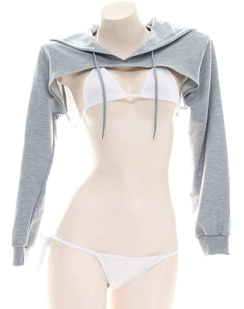 [DOKiDOKi] Ultra-Short Hoodie [Gray] Show Off Your Body! Sexy Cosplay Costume for Women, Street Style