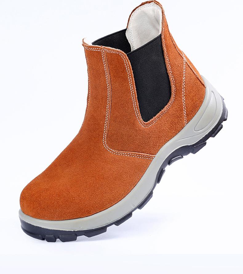 

Мужские рабочие ботинки с высоким верхом из коровьей замши, защищающие от ударов и проколов, с эластичной лентой Type 206 brown 46 high-top steel baotou