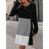 Women Patchwork Dress Long Sleeve Loose Casual Fall Winter Mini Knitting Dress
