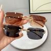 Rimless Punk Vintage Square Sunglasses Women Men Luxury Brand Designer UV400 Metal Leopard Head Shade