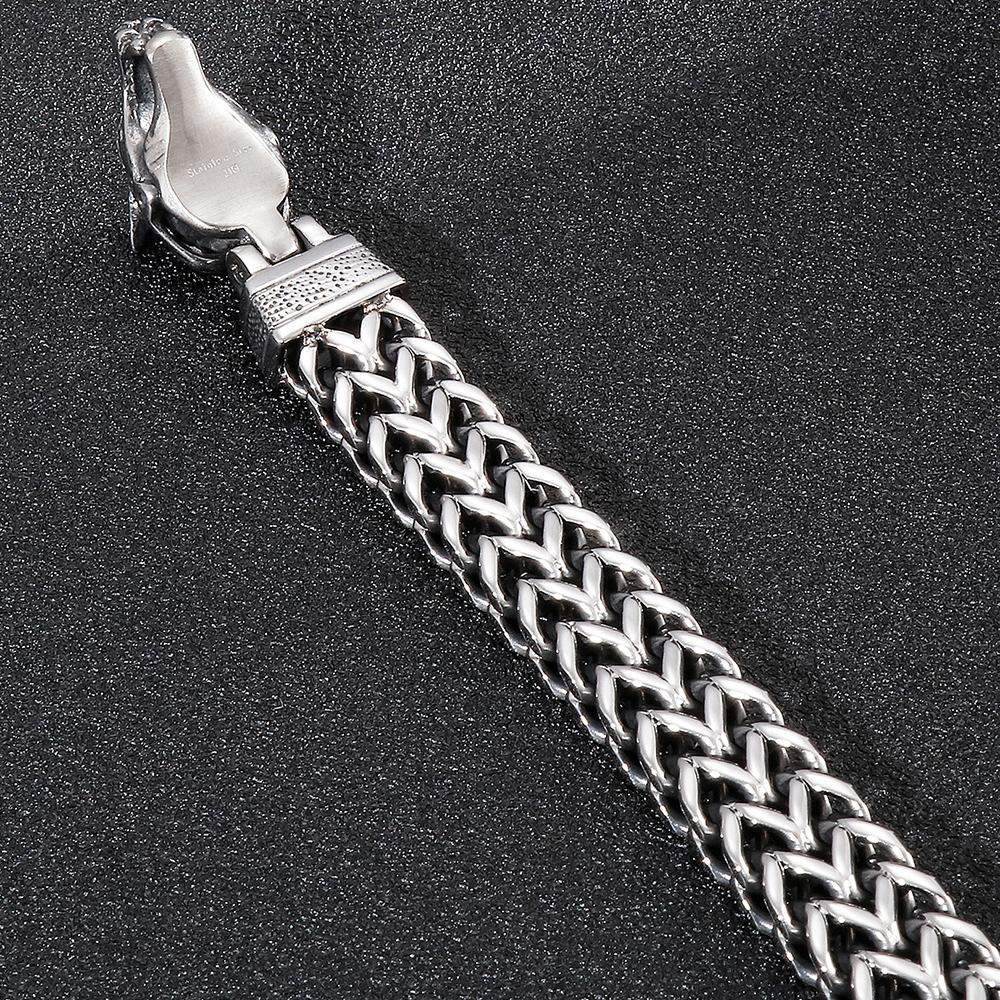 Men's Double Wolf Head Bracelet Man Vintage 12MM Width 316l Stainless Steel Punk Chain Gothic Animal Jewelry Accessory for Men