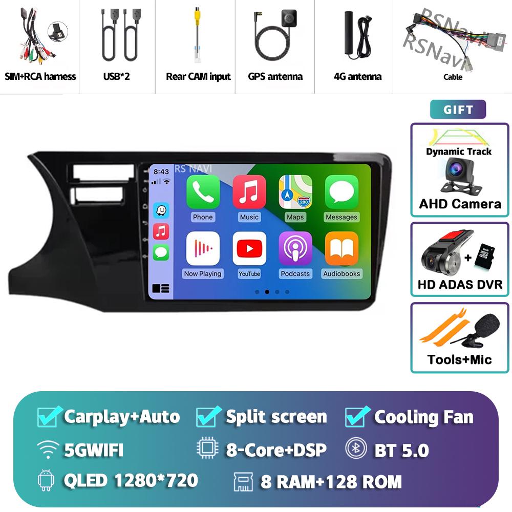 Android 14 Carplay Auto For Honda City 2014 - 2017 Car Radio Player Multimedia stereo Navigation 4G+WIFI Head Unit 2Din AI Voice