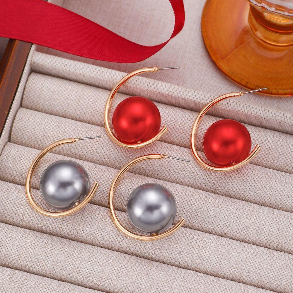 Fashion Imitation Pearl+Iron Imitation Pearl Earrings Exaggerated Geometric Charms Dangler Drop Earrings Gifts