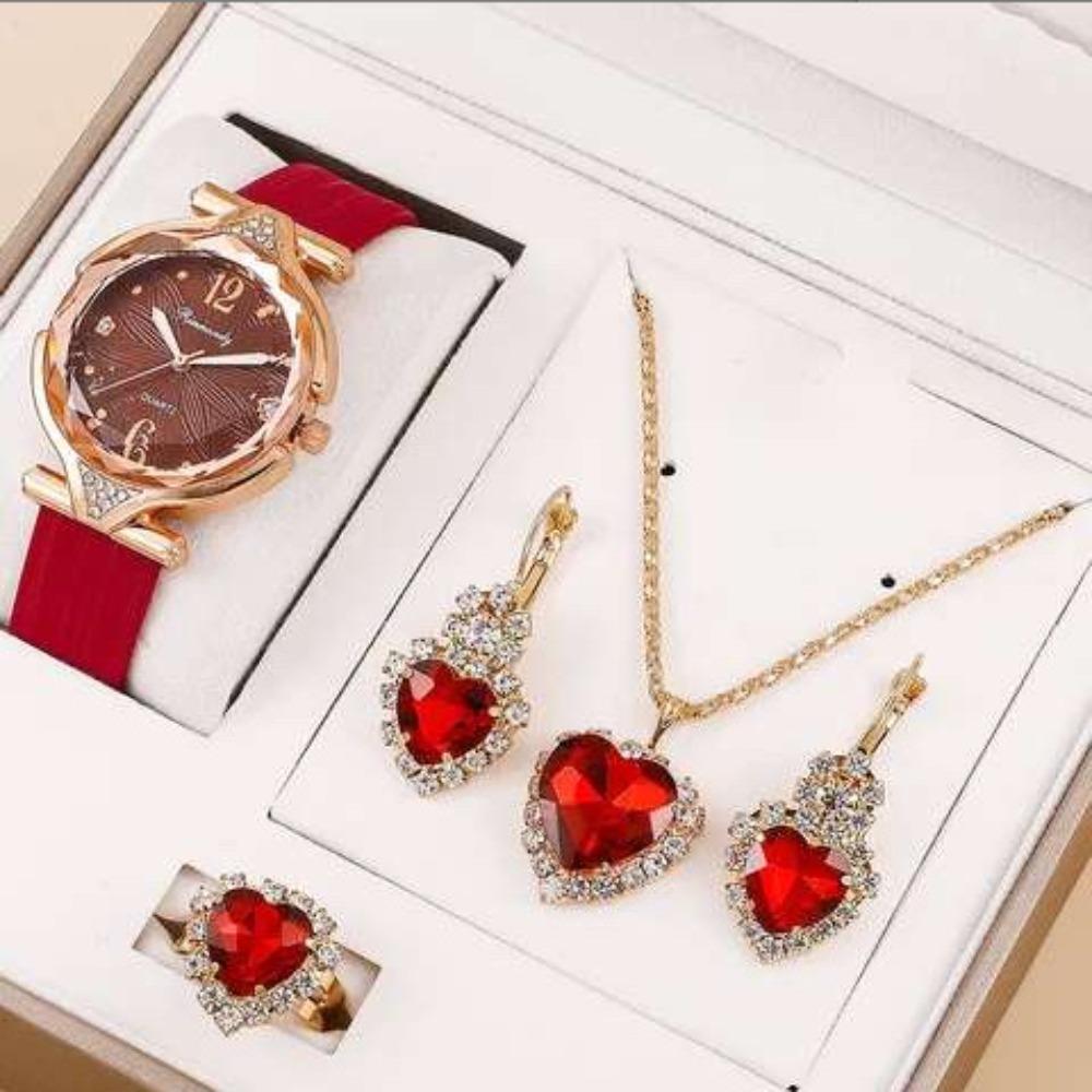 European and American Square Diamond Jewelry Set, Colorful Rhinestone Necklace, Earrings, Ring Bracelet Set, Bridal Jewelry.