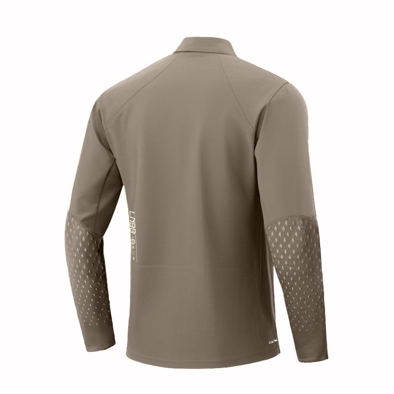 Li-Ning Professional Basketball Series Logo Print Stand Collar Long Sleeve T-Shirt Men Tops Brown ATLU083-3