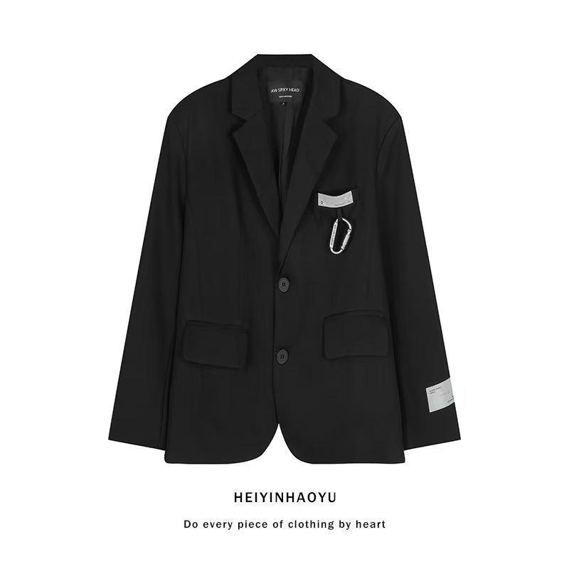 Men's Trendy Retro Loose Black Suit Jacket - High-End Street Style