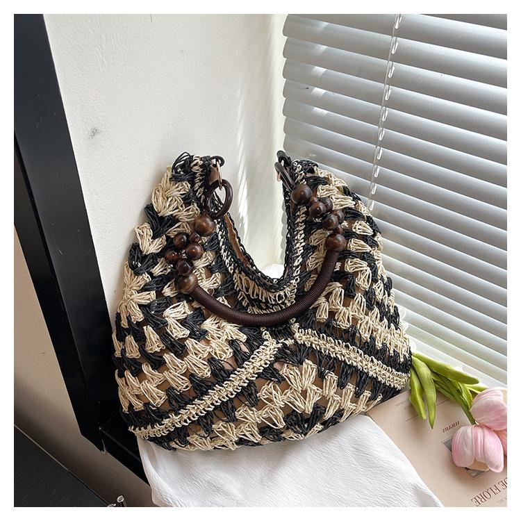 

Соломенная сумка в стиле кэжуал, ленивый ветер, приморский отдых, наплечная сумка, большая вместимость, повседневная текстурная сумка чёрный