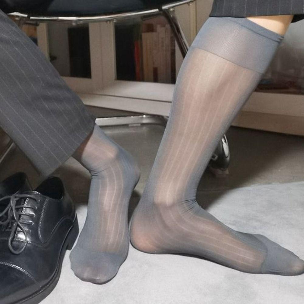 Sheer Men Thin Dress Tube Socks Translucent Wide Striped Silk Socks  Men