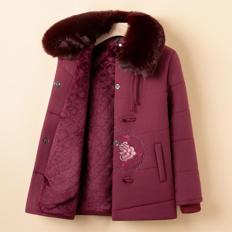 Winter new grandma clothes fleece thickened cotton-padded coat middle old mother fur collar cotton-padded jacket old lady cotton-padded clothes women