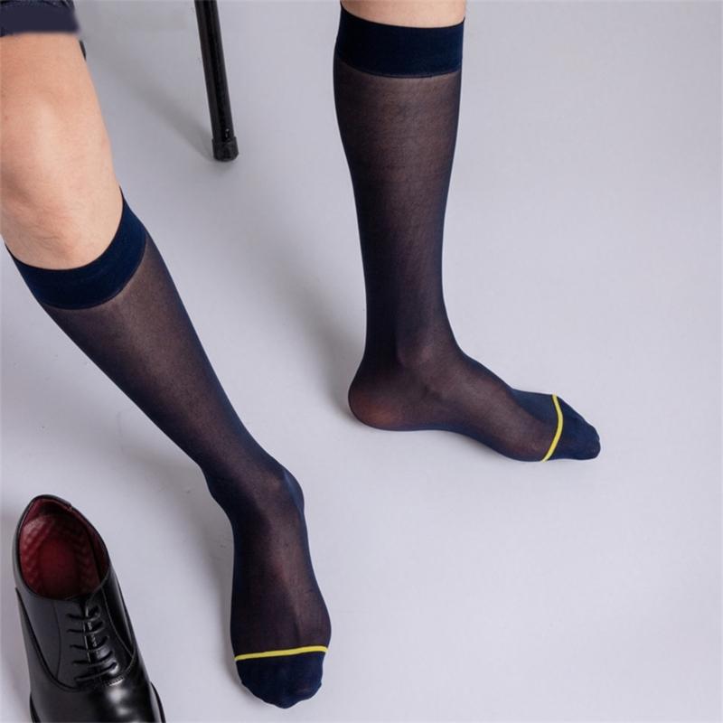 Men's Ultra Thin Nylon Dress Socks Soft See Through Breathable Calf Length Socks Long Stockings for Business Formal Wear
